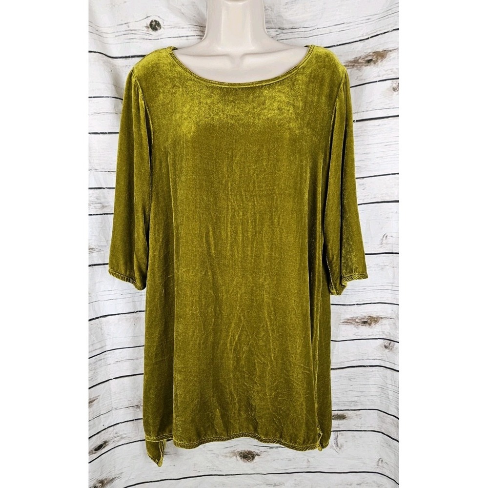 Cut Loose Green Velvet Tunic Top L Rayon Silk Fairy Boho Lagenlook A-Line